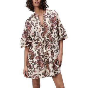 Sunday Up Vintage Paisley Mini Dress Balloon Sleeves Boho Size M